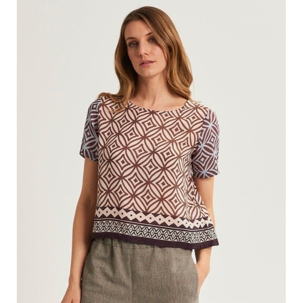 Alessia Santi Blouse Short Sleeves Top Geometric Dot Printed Summer L-48 278350